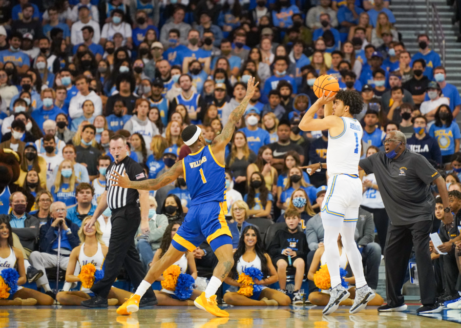 UCLA's Jules Bernard shoots one of his four 3-point field goal makes. Bernard finished with a game high 19 points.
