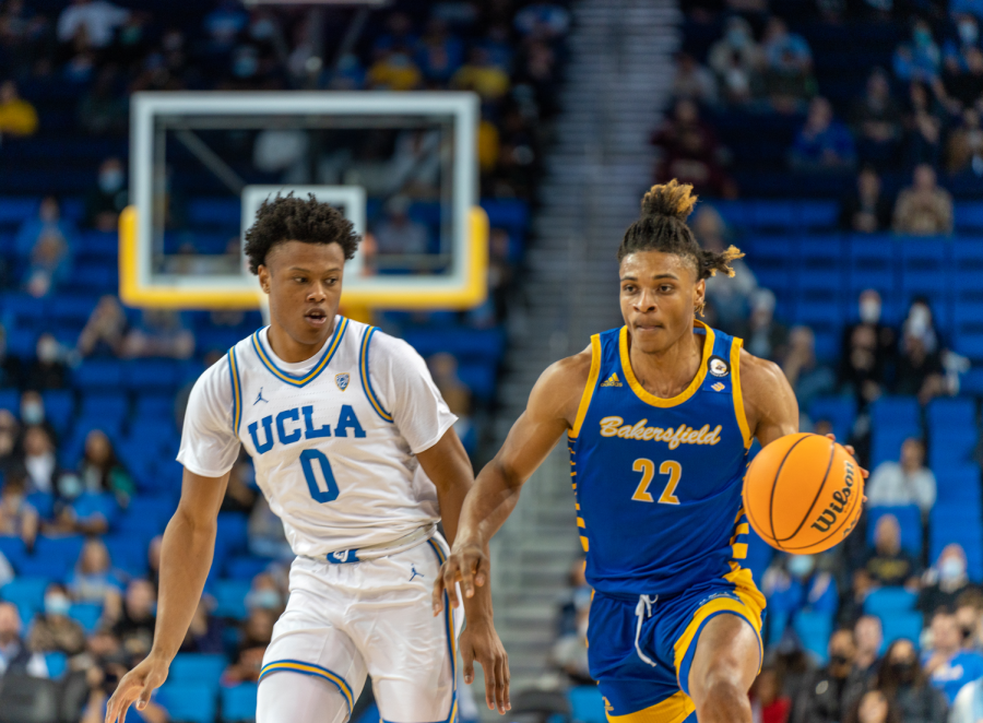 CSUB guard/forward Justin Mccall penetrates UCLA's defense for a lay up. Mccall finished the game with a team high 11 points along with 2 rebounds.