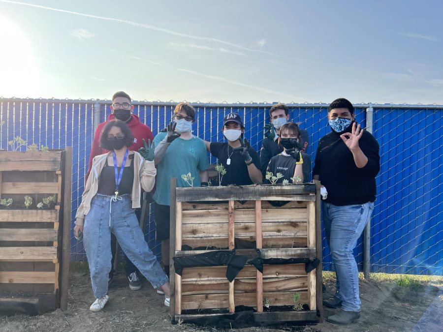 Members of CSUB's Edible Garden posing for a picture after finishing potting their plants on November 18th, 2021.