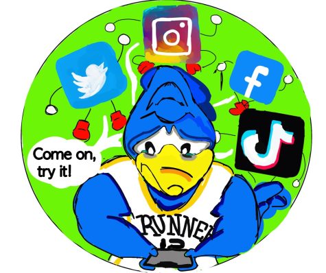 Illustration that shows a road runner who is distressed by different social media platforms