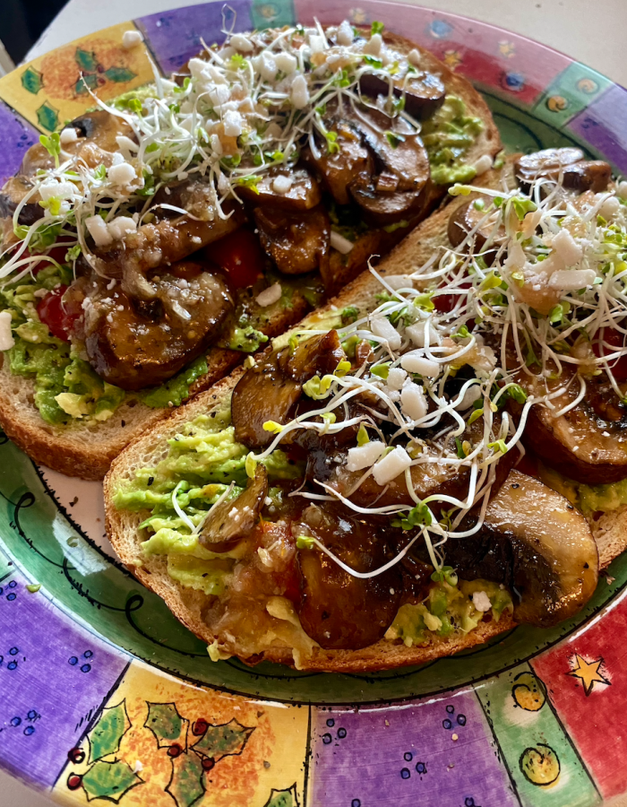 photo of avocado toast loaded with ingredients