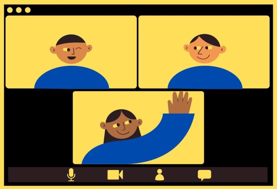 Illustration of students in virtual class meeting.