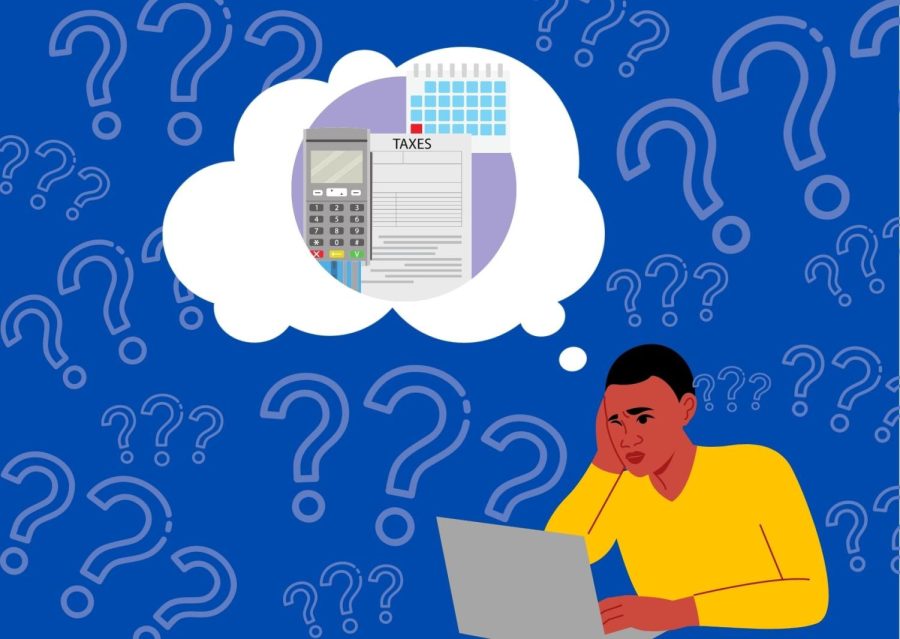 Illustration of man stressed out over taxes