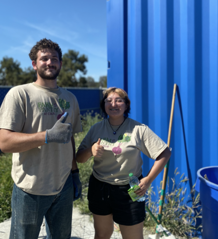 Najeeb Darwish and Viviana Ramirez, the founders of the club. They were volunteering their time at the edible garden, weeding and cleaning out the storage.