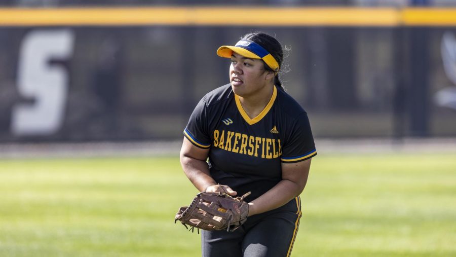 Shaylene Fuimaono with her softball glove on, on the field.