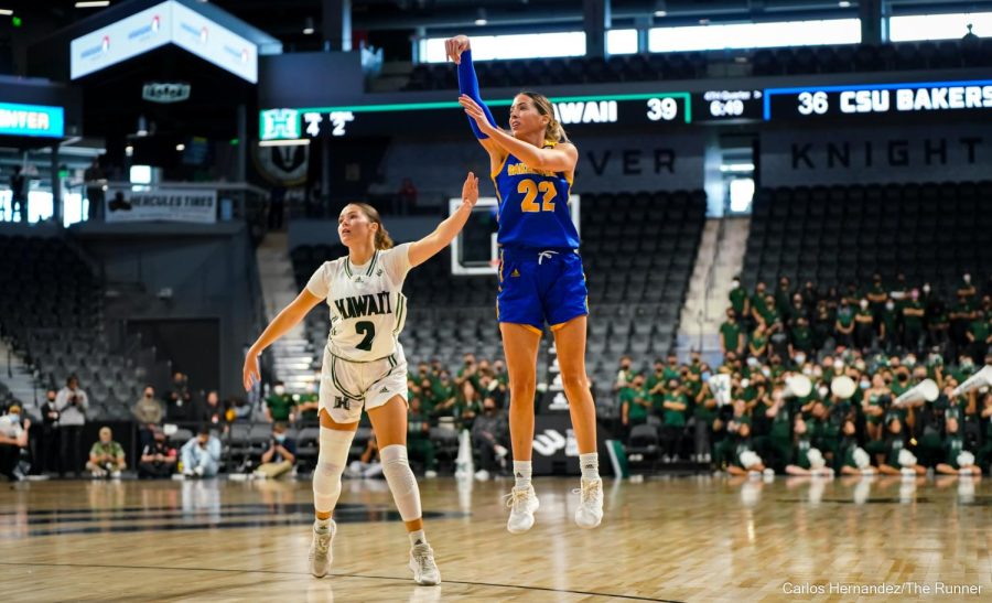 CSUB's Andie Easley attempts to tie the game with a 3 point field goal.
