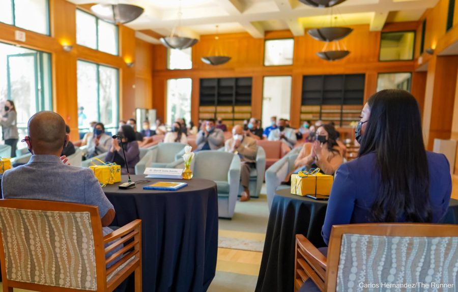 Students, staff, and faculty fill the Dezember Reading Room in the Walter Stiern Library for CSUB's Rising Runner Awards.