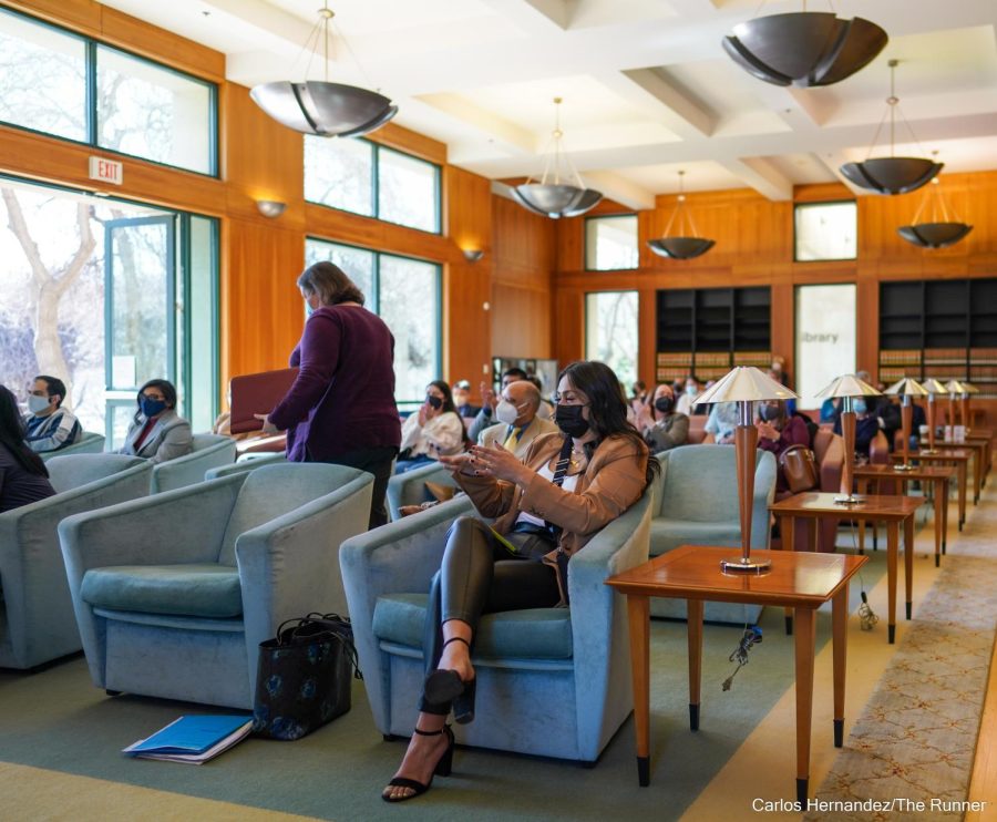 A total of 45 campus community members registered for the Rising Runner awards panel and presentation in the Dezember Reading Room of the Walter Stiern Library