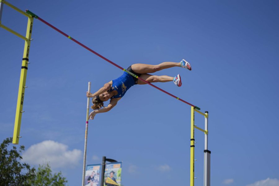 Photo of pole vaulter in action, credit: CSUB Athletics Alyssa Shannon