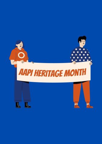 canva illustration of students holding up api heritage month sign