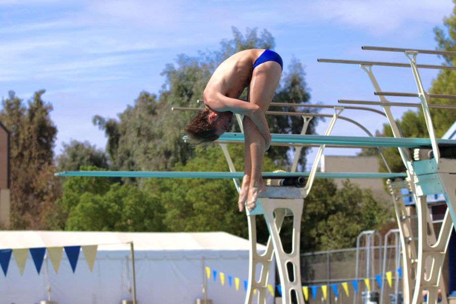 Dyson Modica placed first in the 1 meter diving board scoring 302.48 points for the Runners on Saturday. Oct. 22, 2022 at the Hillman Aquatic Center. 
