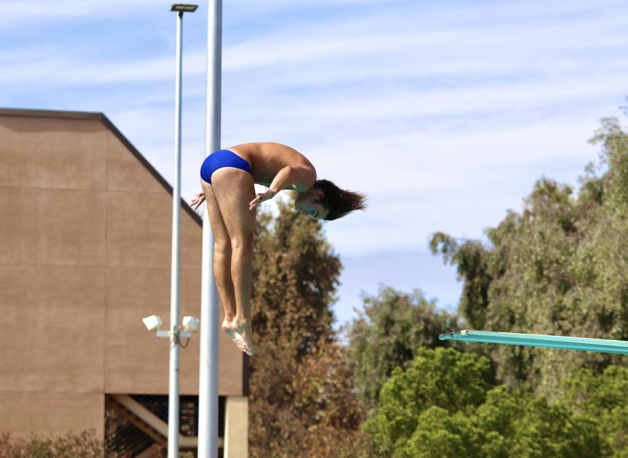 Freshman, Robert Vlad, rounds up the top three with 260.57 points in the 3 meter diving board just 4.33 points behind Pomona-Pitzer on Saturday, Oct. 22, 2022 at the Hillman Aquatic Center. 