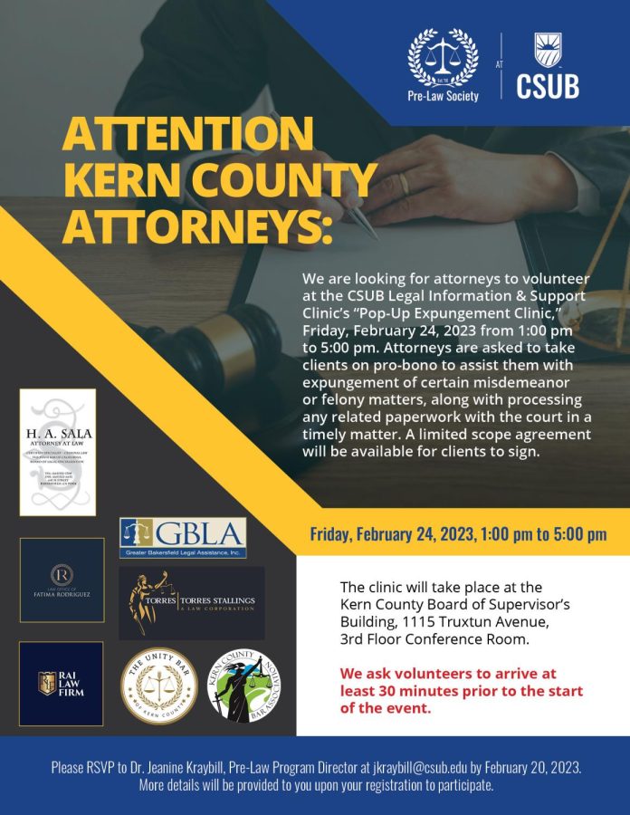 Flyer for Pop-Up Expungement Clinic provided by Jeanine Kraybill. 