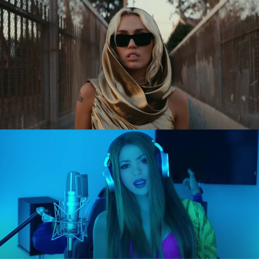 Graphic of Screenshots of both Miley Cyrus and Shakira official music videos on Youtube