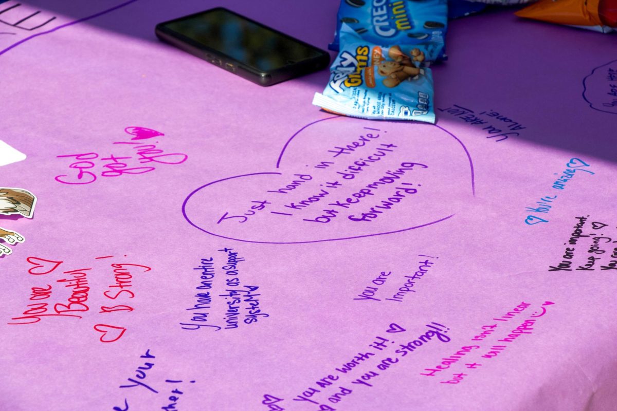 CSUB Department of  Student Housing and Resident Life had a table for students to write encouraging messages and take free stickers. 