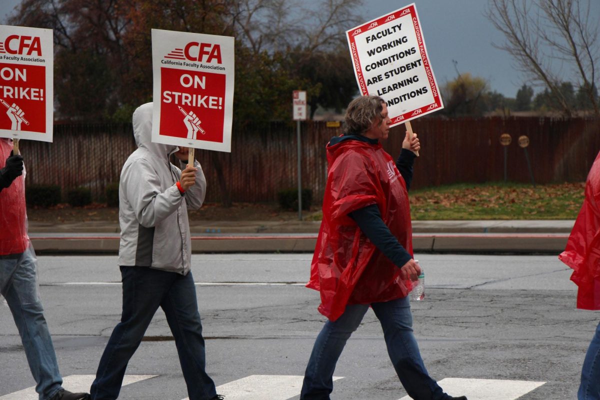 California State University, Bakersfield faculty join the picket line located on Stockdale Highway and Don Hart Drive West on Jan. 22. Photo by Blake Burton / The Runner 