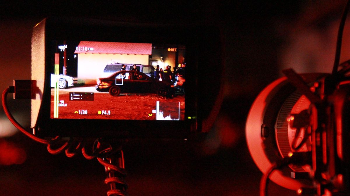Close up of camera rig recording first responders and police officers