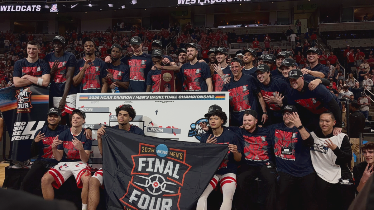 Arizona celebrating their win to the Final Four
