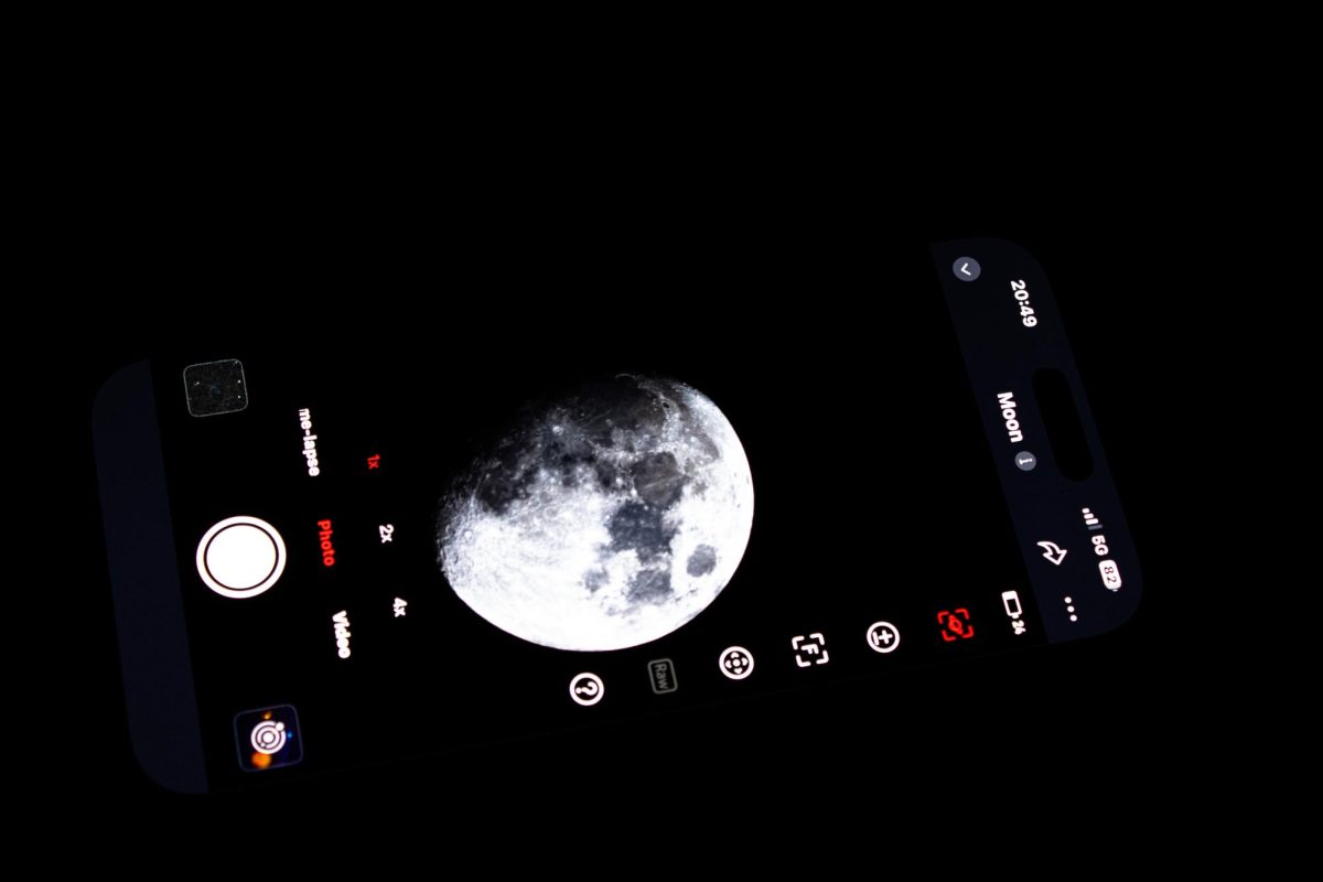 The app is connected to a telescope that is live tracking the moon. 